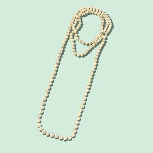 White Beaded Long Wrap Necklace